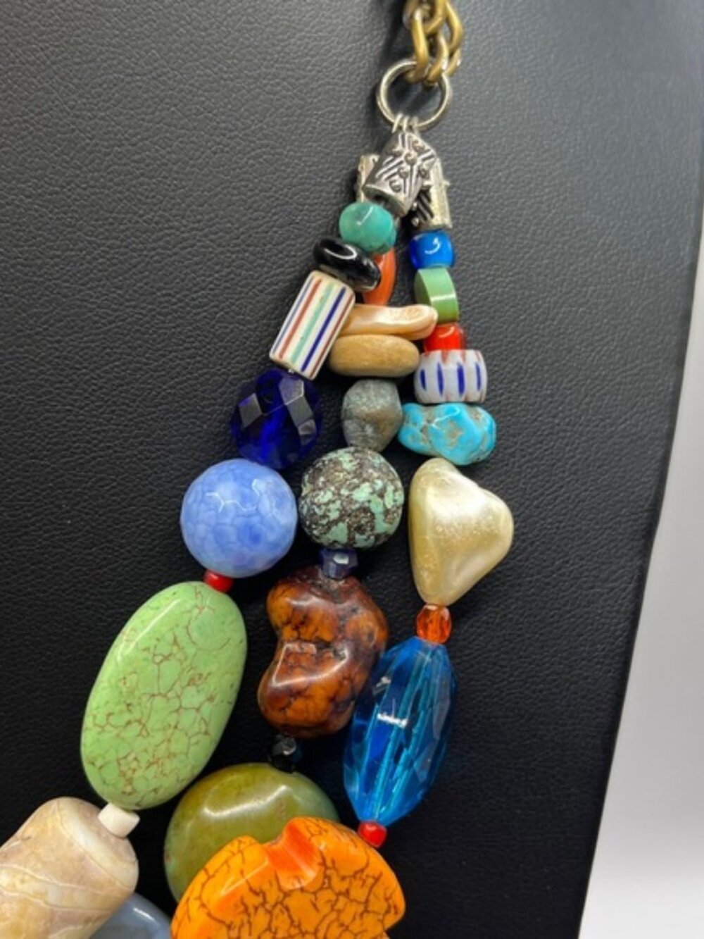 Colorful Beaded Necklace Layered Triple Strand Glass Beads Southwest Western - Picture 2 of 13